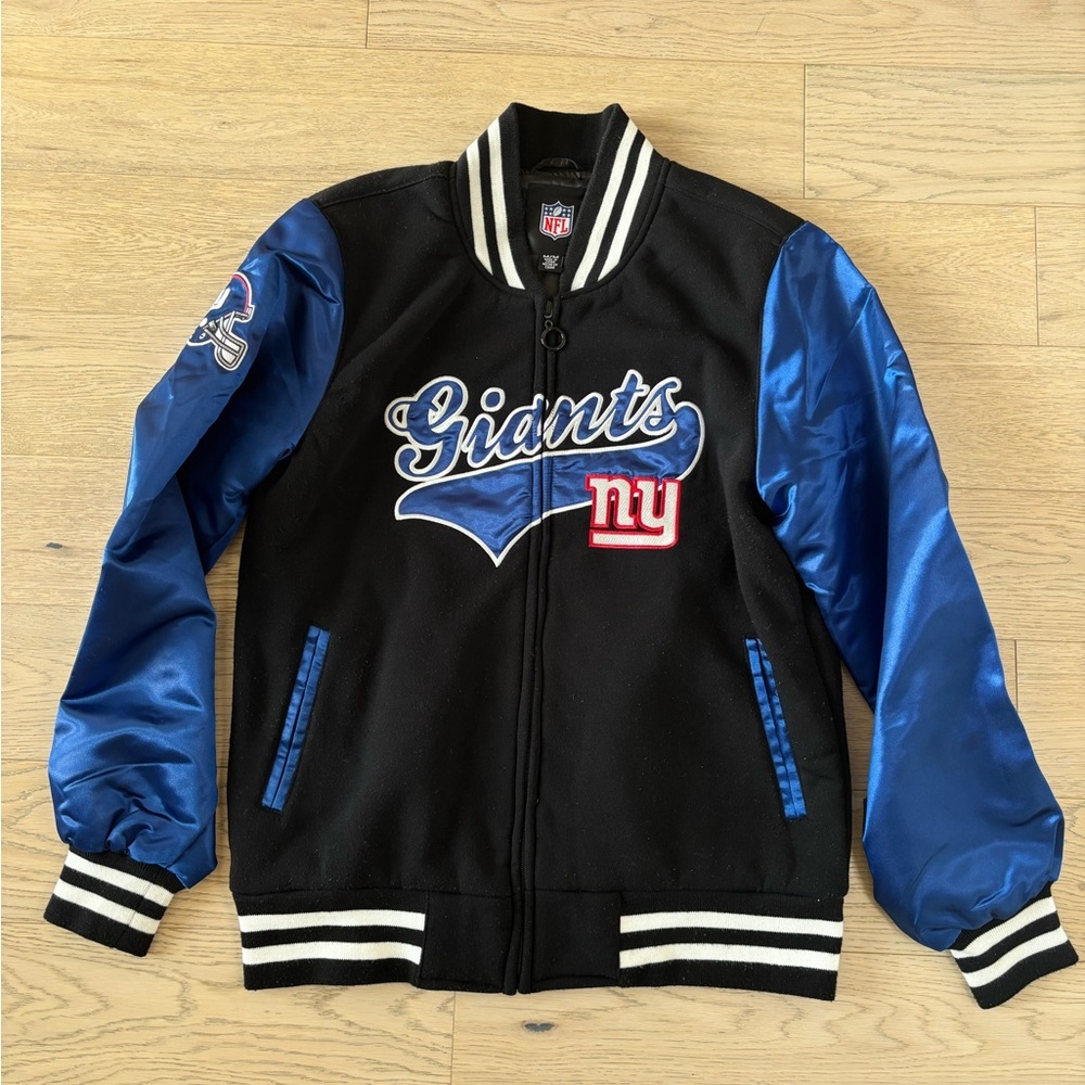 NFL Giants Black and White Striped Collar Jacket
